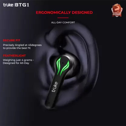 truke BTG1 Earbuds with Game Mode, 48H Playtime, Quad Mic ENC, 13mm driver, AAC codec Bluetooth Headset (Black, True Wireless) truke BTG1 Earbuds with Game Mode, 48H Playtime, Quad Mic ENC, 13mm driver, AAC codec Bluetooth Headset (Black, True Wireless)